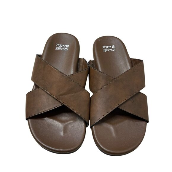 Frye and Co. Men's Fco Hyland Rocco Slide Sandal Size 10.5 M Brown Criss Cross - Picture 1 of 7